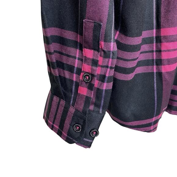 Greasy Hands Society Mens Pink Black Purple Button Up Flannel Shirt 2XLT Tall - Picture 7 of 10